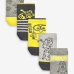 Next - Black/Grey/Yellow Minions 5 Pack Cotton Rich Trainer Socks