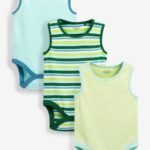 Next - Blue/Lime Green Baby 3 Pack Vest Bodysuits