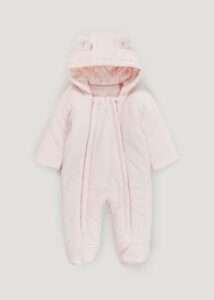 Matalan - Girls Pink Bear Ear Ribbed Pramsuit