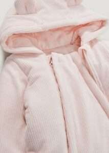 Matalan - Girls Pink Bear Ear Ribbed Pramsuit - Image 2
