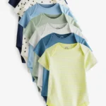 Next - Teal Blue/Green 7 Pack Short Sleeve Baby Bodysuits