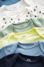 Next - Teal Blue/Green 7 Pack Short Sleeve Baby Bodysuits - Image 2