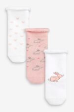 Next - Pink Bunny Towelling Socks 3 Pack