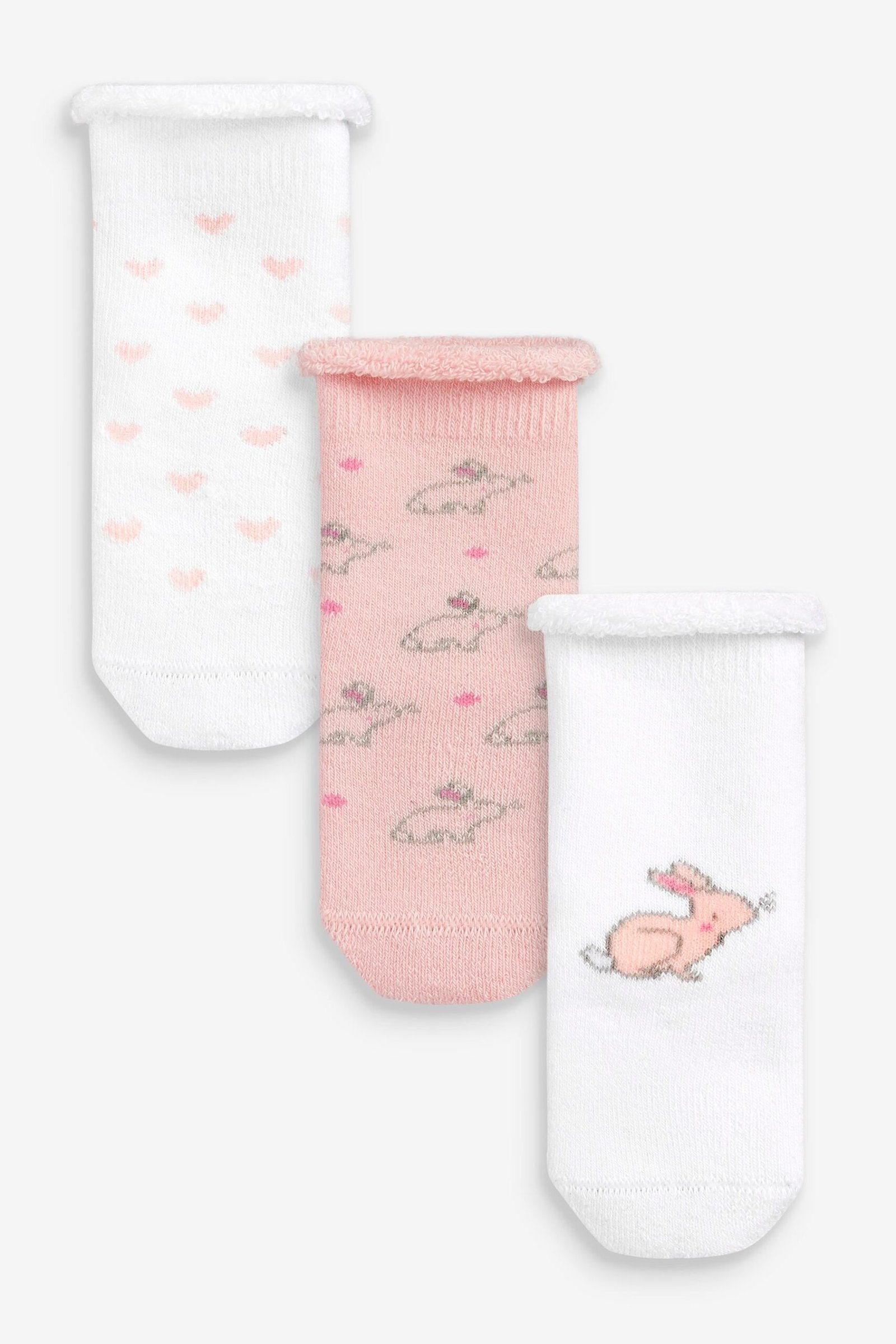 A89273s Next - Pink Bunny Towelling Socks 3 Pack - Image 1