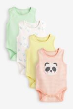 Next - Multi Baby 4 Pack Panda Character Vest Bodysuits - Image 4