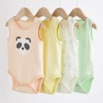 Next - Multi Baby 4 Pack Panda Character Vest Bodysuits