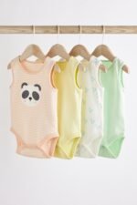 Next - Multi Baby 4 Pack Panda Character Vest Bodysuits