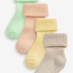 Next - Peach Pink Baby Roll Top Socks 4 Pack