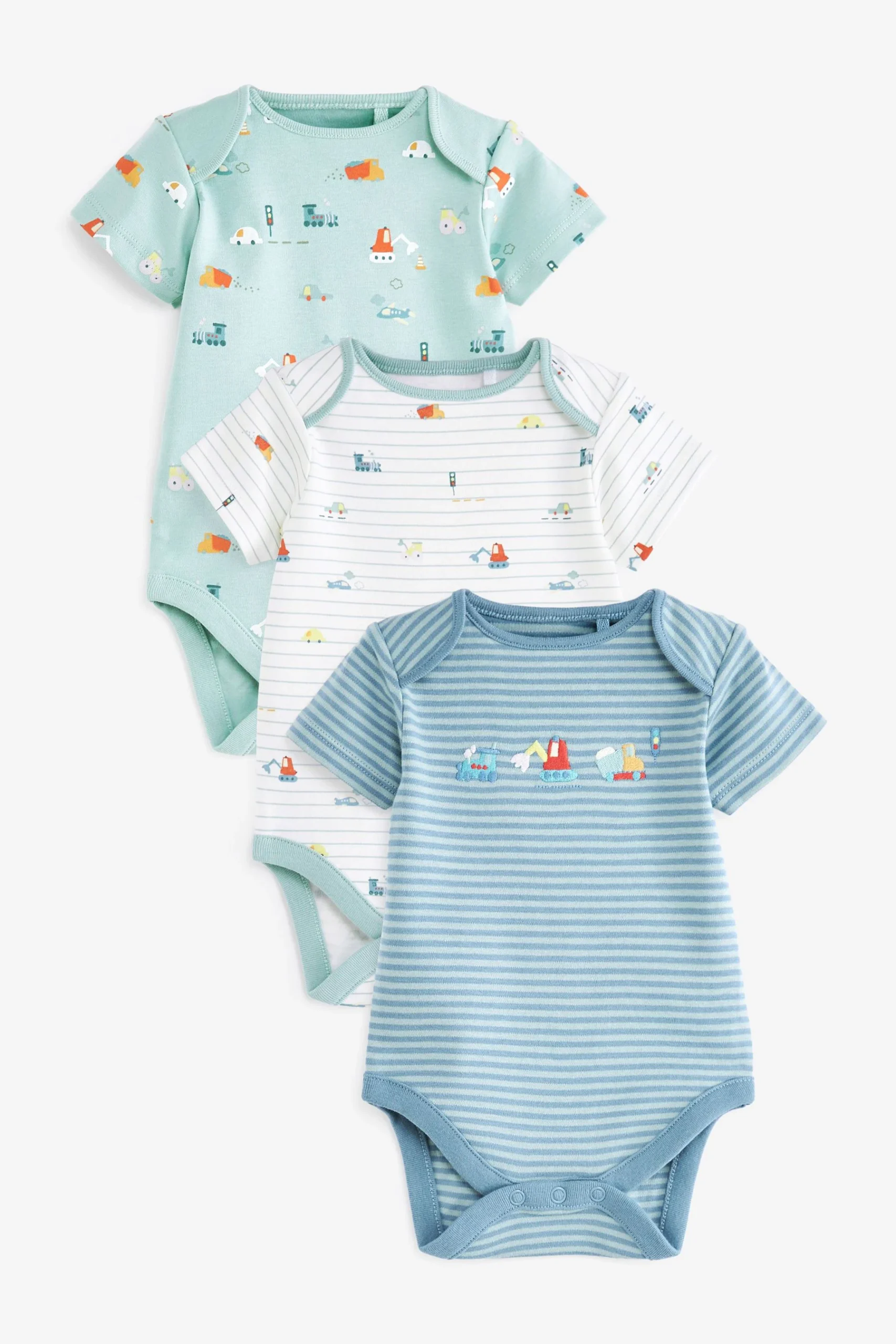 M49430s Next - Mint Green Transport Short Sleeve Bodysuits 3 Pack - Image 1