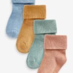 Next - Rust Red/Ochre Yellow Baby 4 Pack Roll Top Socks