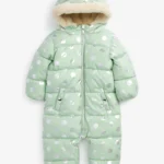 Next - Mint Green Spot Next Shower Resistant Metallic Snowsuit
