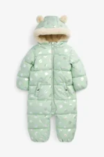 Next - Mint Green Spot Next Shower Resistant Metallic Snowsuit