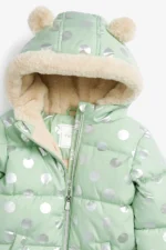 Next - Mint Green Spot Next Shower Resistant Metallic Snowsuit - Image 2