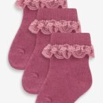 Next - Pink 3 Pack Lace Trim Baby Socks