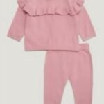 Matalan - Baby Pink Frill Knitted Top & Leggings Set