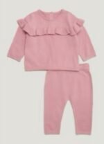 Matalan - Baby Pink Frill Knitted Top & Leggings Set