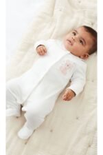 Next - White/Pink Bear Baby Sleepsuits 3 Pack - Image 4