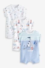 Next - Blue/White Boat Baby Rompers 3 Pack