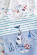 Next - Blue/White Boat Baby Rompers 3 Pack - Image 4