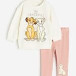 H&M - 2-piece Printed Cotton Set Powder pink/The Lion King