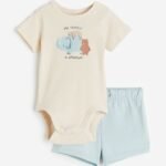 H&M - 2-piece cotton set Light beige/Animals
