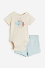 H&M - 2-piece cotton set Light beige/Animals