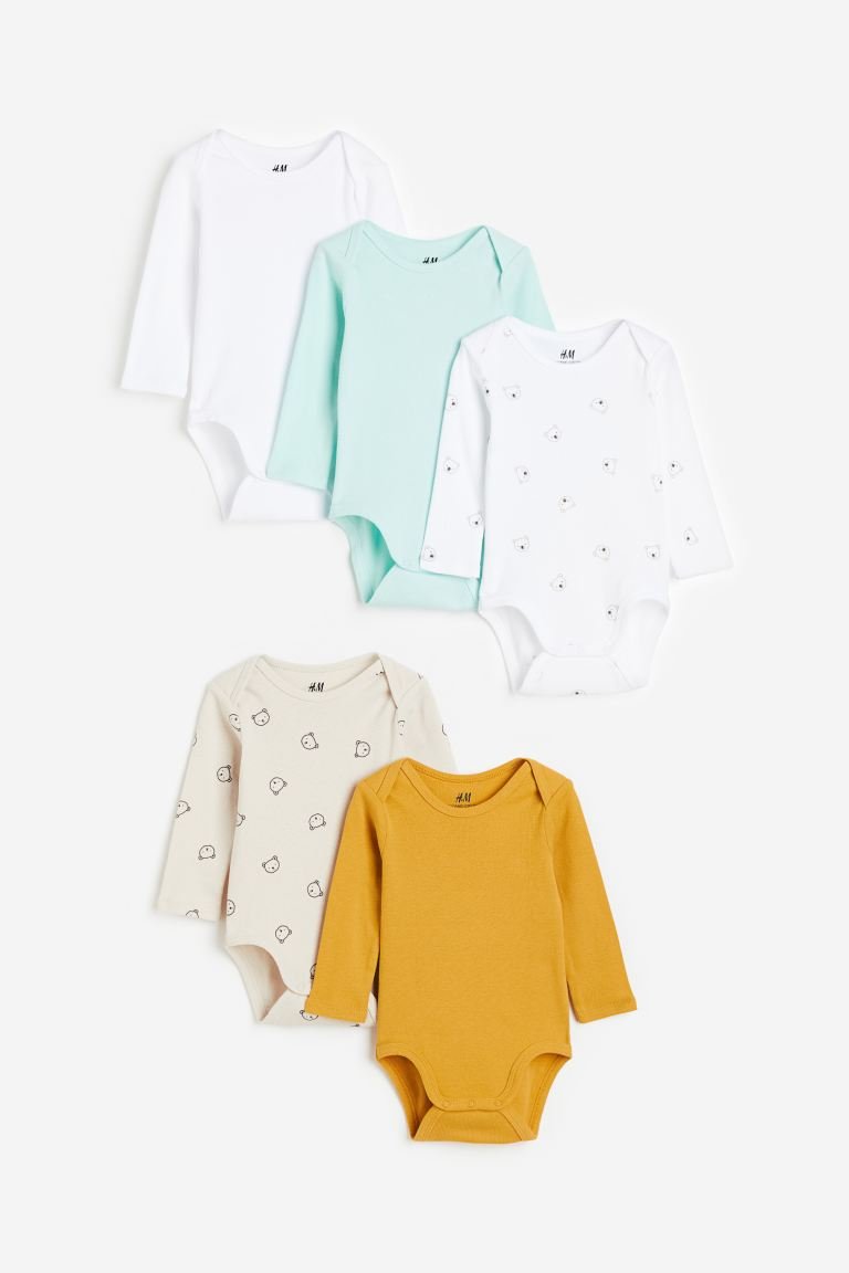 hmgoepprod (18) H&M - 5-pack Long-sleeved Bodysuits - Image 1