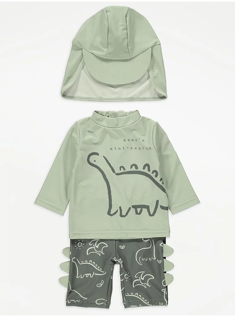 5059196233032 George - Sage Green Sunsafe Swim Top Shorts and Keppi Hat Set - Image 1