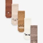 Next - Neutral Animal Face Print Cotton Rich Socks 5 Pack