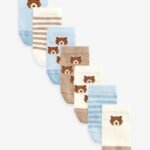 Next - Neutral/Blue Bears Cotton Rich Trainer Socks 7 Pack