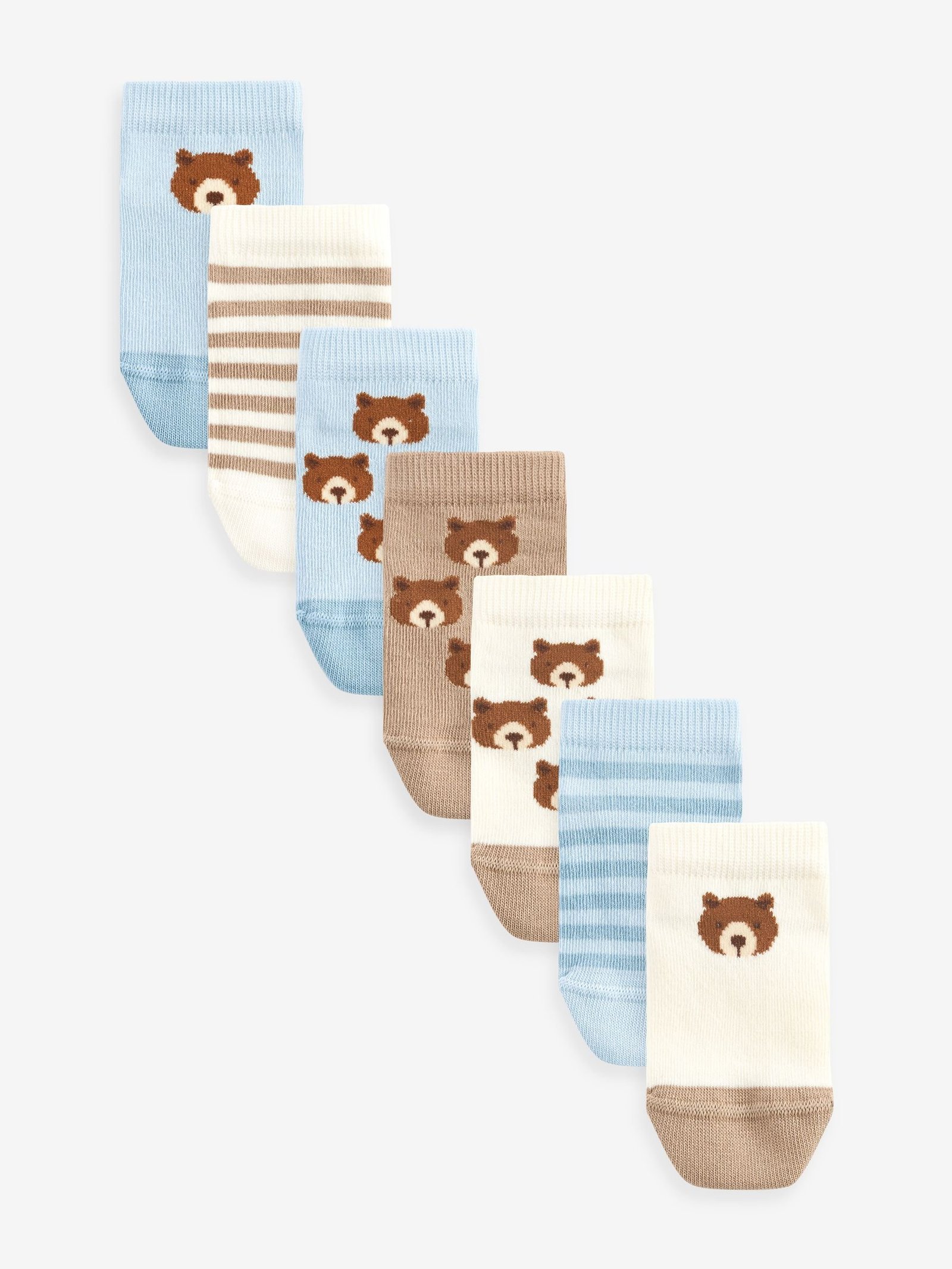 120150s Next - Neutral/Blue Bears Cotton Rich Trainer Socks 7 Pack - Image 1