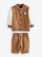 Next - Tan Brown Monkey 100% Cotton Letterman and Shorts Set