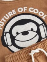 Next - Tan Brown Monkey 100% Cotton Letterman and Shorts Set - Image 4