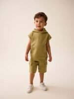 Next - Khaki Green Short Sleeve Utility Hoodie and Shorts Set