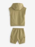 Next - Khaki Green Short Sleeve Utility Hoodie and Shorts Set - Image 6