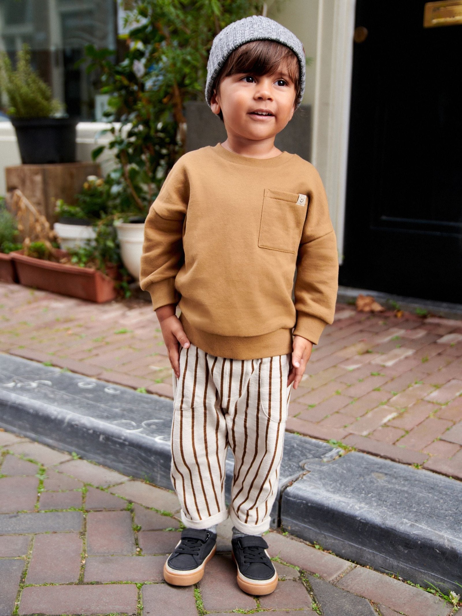 376833s Next - Ecru 100% Cotton Sweatshirts And Stripe Joggers Set - Image 1