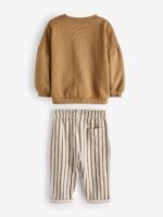 Next - Ecru 100% Cotton Sweatshirts And Stripe Joggers Set - Image 5