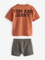 Next - Tan Brown Tom and Jerry Short Sleeve T-Shirt and Shorts Set - Image 3