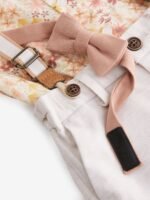 Next - Pink/Cream Floral Shirt Shorts 100% Cotton Braces and Bow Tie Set - Image 4