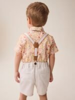 Next - Pink/Cream Floral Shirt Shorts 100% Cotton Braces and Bow Tie Set - Image 2