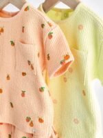 Next - Fluro Green/ Orange Floral 2 Pack Baby T-Shirts and Shorts Set - Image 2