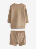 Next - Tan Brown Mickey 100% Cotton Sweatshirt and Shorts Set - Image 4