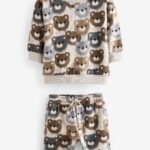 Next - Neutral Drippy Bear Jersey 100% Cotton Crew Neck Sweatshirt and Short Set
