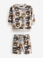 Next - Neutral Drippy Bear Jersey 100% Cotton Crew Neck Sweatshirt and Short Set