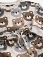 Next - Neutral Drippy Bear Jersey 100% Cotton Crew Neck Sweatshirt and Short Set - Image 2