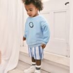 Next - Blue Stripe 100% Cotton Crew Neck Sweatshirt and Shorts Set