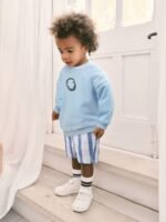 Next - Blue Stripe 100% Cotton Crew Neck Sweatshirt and Shorts Set