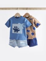 Next - Blue/Neutral Baby 100% Cotton T-Shirts And Shorts Set 2 Pack