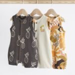 Next - Monochrome Palm Baby Jersey Vest Rompers 3 Pack