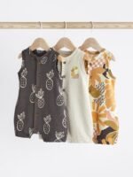 Next - Monochrome Palm Baby Jersey Vest Rompers 3 Pack